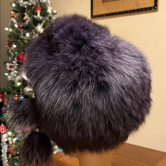 Elegant Purple Fur Hat, mink brown with purple color, beautiful and super warm Purple_Lavender_Genuine_Fox_Fu  main image 4